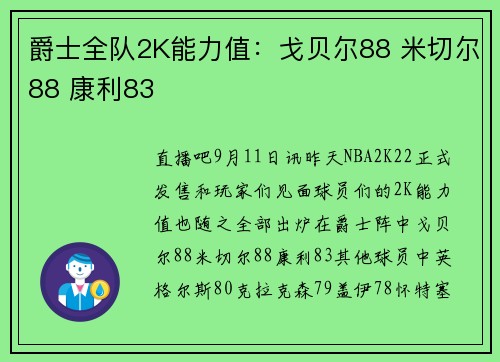 爵士全队2K能力值:戈贝尔88 米切尔88 康利83