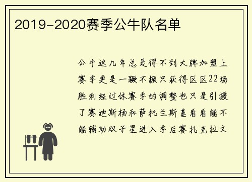 2019-2020赛季公牛队名单